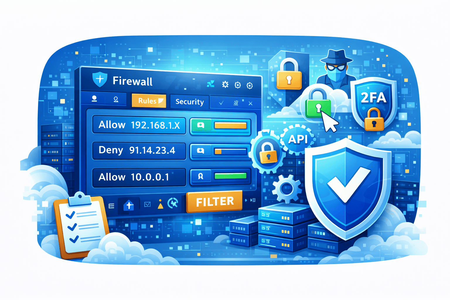 Virtualizor VPS firewall and security protection illustration